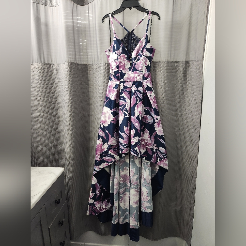 Gorgeous Blue & Pink Hi-Lo Floral Print Dress for Prom NWT size 9